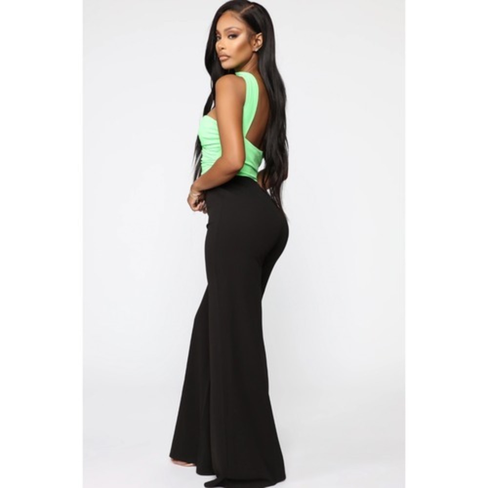 Fashion Nova Cool and Composed Jumsuit Red/Neon Pink Medium Flare Pant Club - Picture 9 of 10